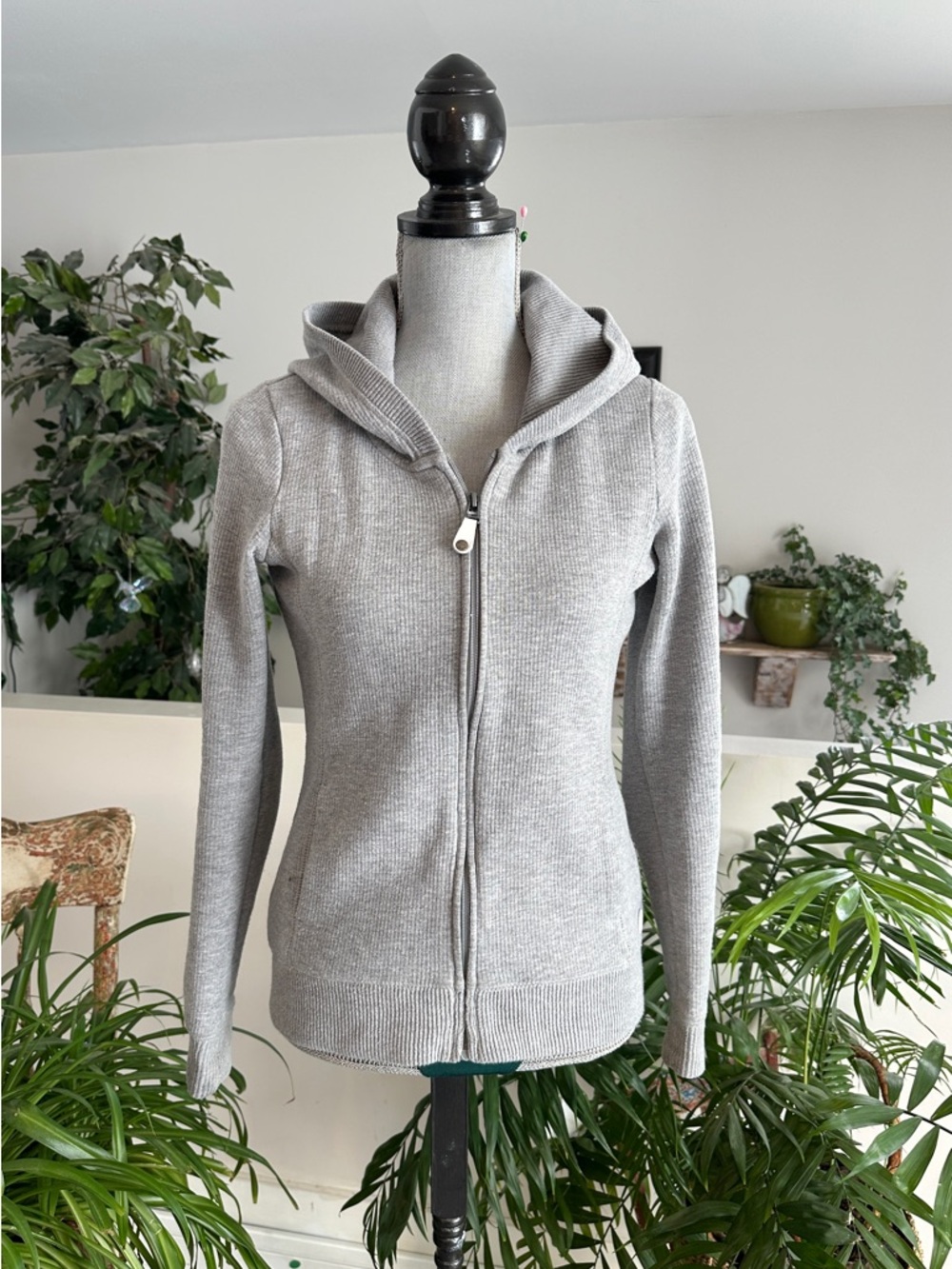 Bench Light Gray Zip-Up Hooded Knit Sweater